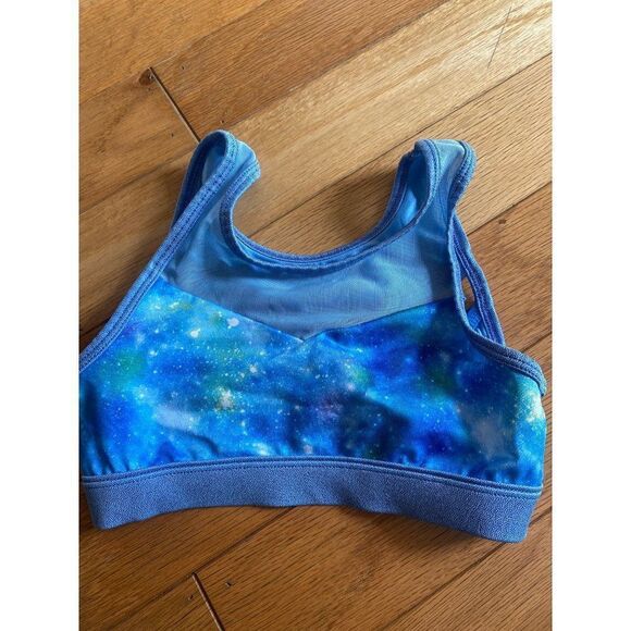 More than magic girl's blue patterned strappy back sports bra size small (6/6x) - Picture 1 of 4